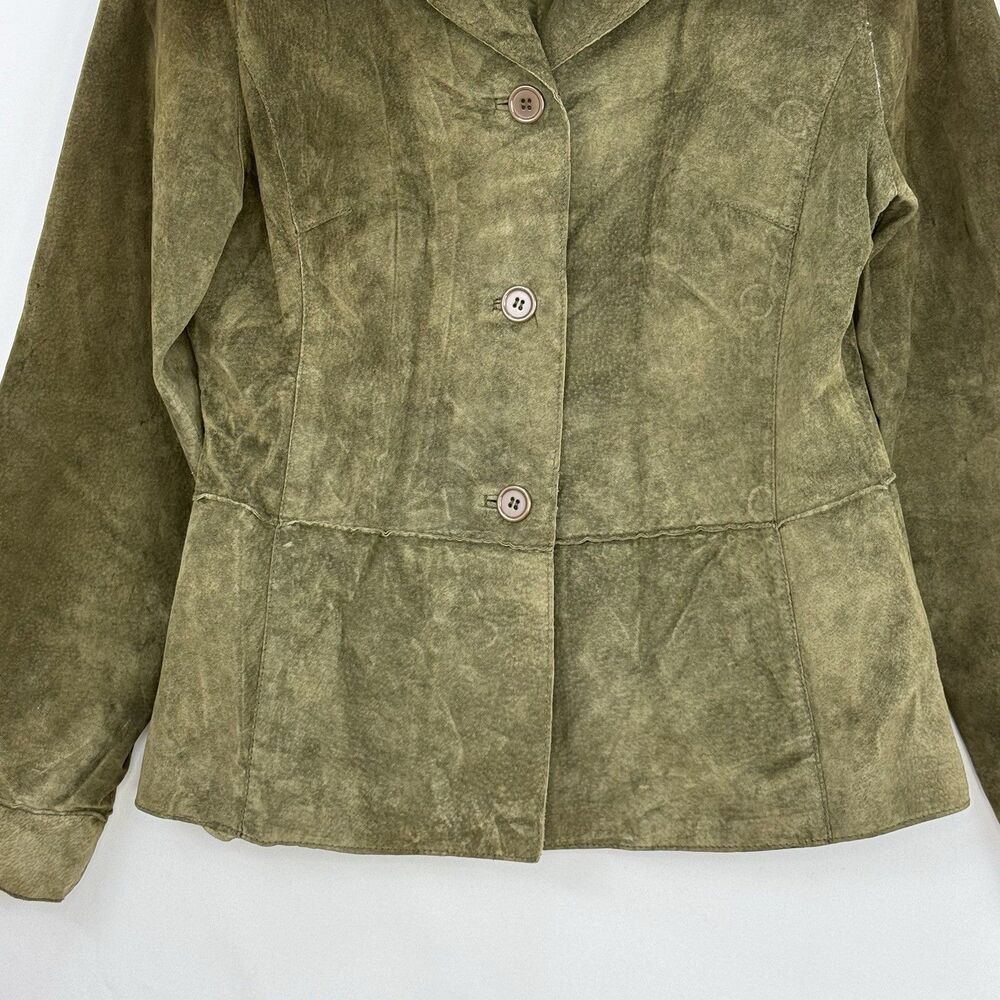 Brandon Thomas Womens Green Leather Suede Blazer Jacket Size S Long Sleeve Lined - Picture 7 of 16